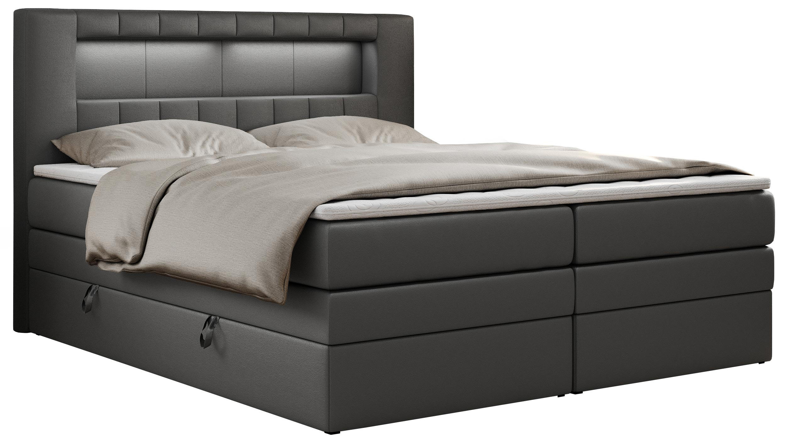 BOXSPRINGBETT GOLD-5 KING LED 160/200 Dunkelgrau Kunstleder - H3 - Dunkelgrau, Holz/Textil (160/200cm) - MKS