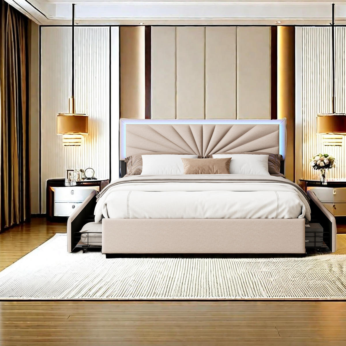 ČALÚNENÁ posteľ 160x200cm ľanová LED - béžová, kompozitné drevo (160/200cm) - SHOPENTRA