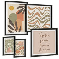 BILDER SET 5er Set - 50x50 cm & 20x30 cm & 40x60 cm Schwarzer Rahmen - Abstrakte Pastellblumen - Schwarz, Kunststoff (40/60cm) - TULUP