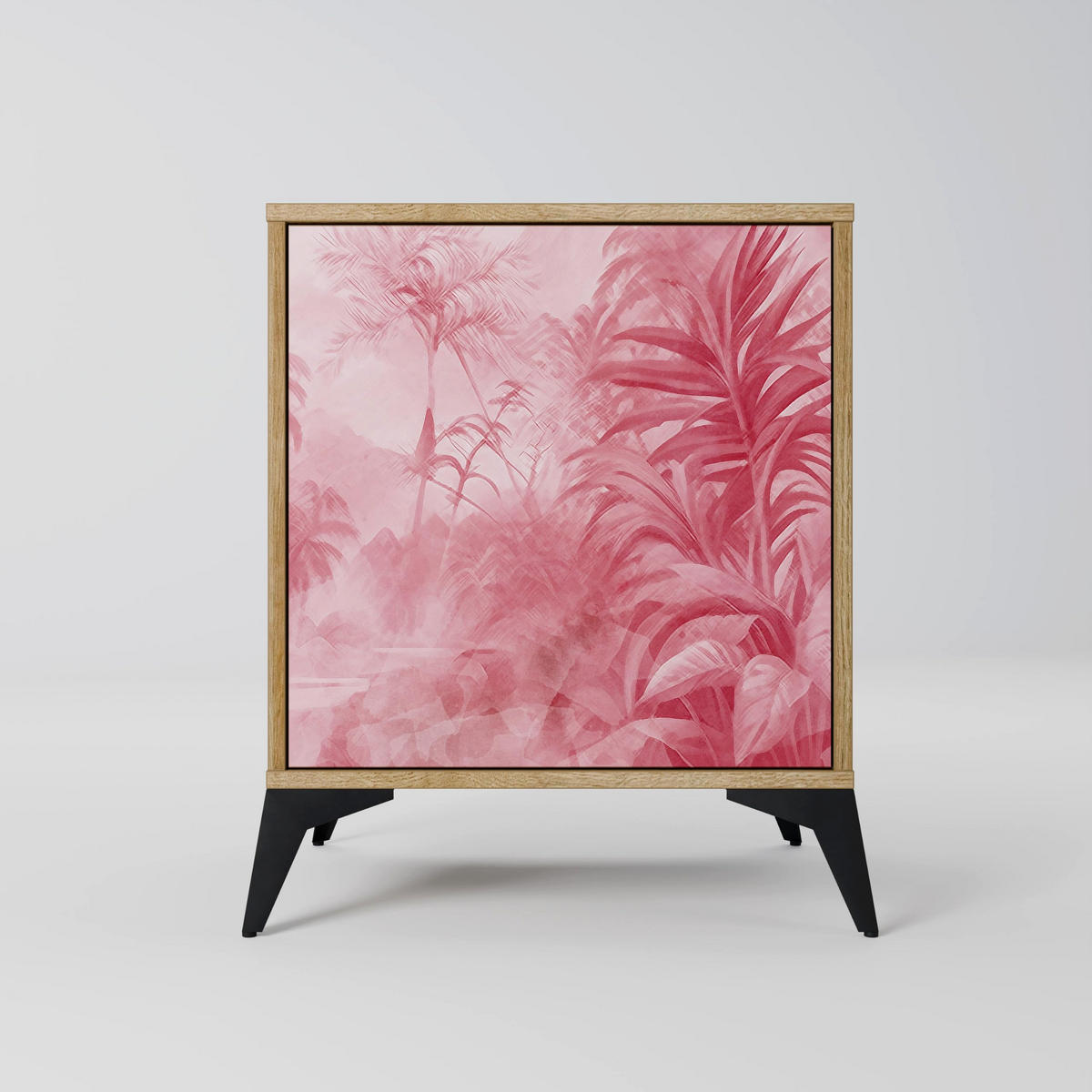 SIDEBOARD SWEET TROPICS, Eichefarben, 57,5x42x72,5 cm, Schwarze Metallfüße - Eichefarben/Multicolor, Holzwerkstoff/Metall (57.5/72.5/42cm) - SpaceRebels