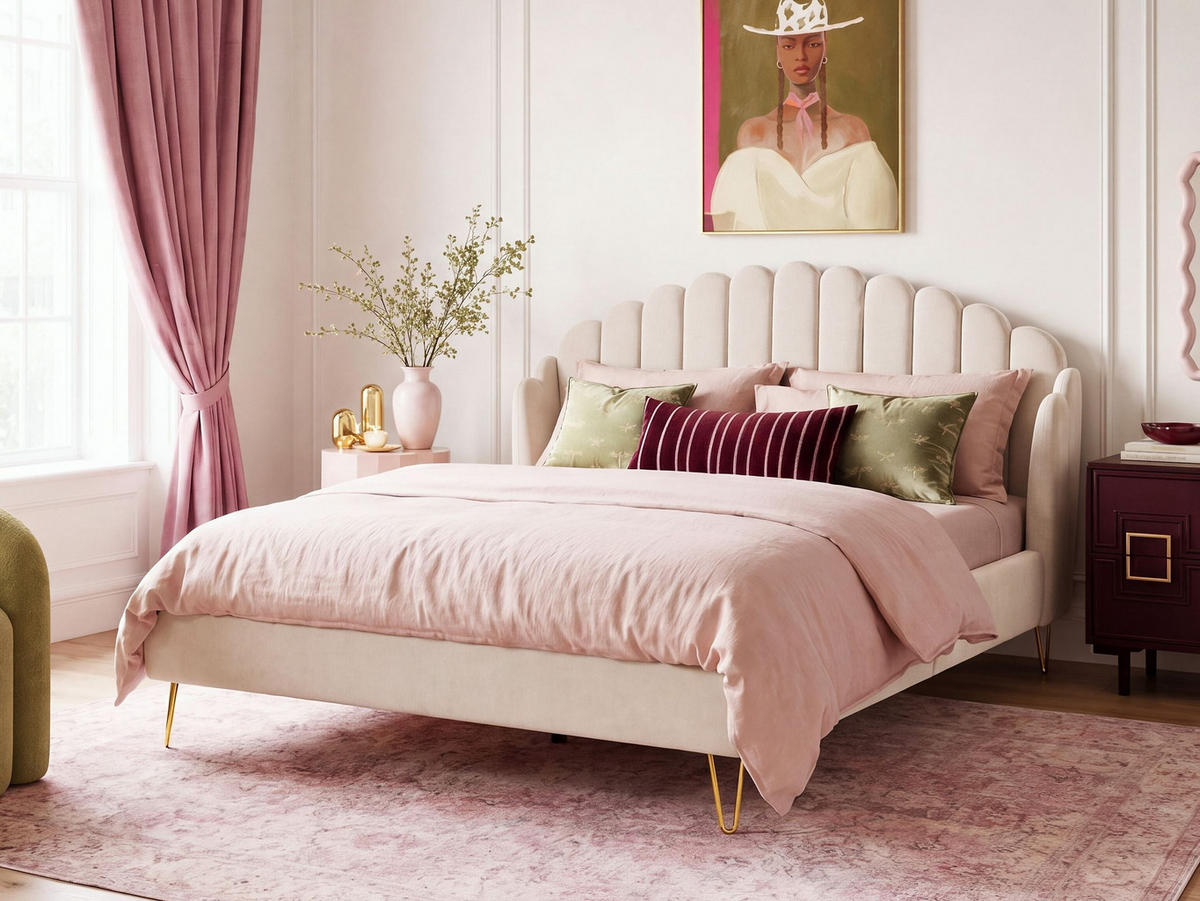 POLSTERBETT 160/200 cm Helles Beige Ambillou - Beige, Textil (160/200cm) - Beliani