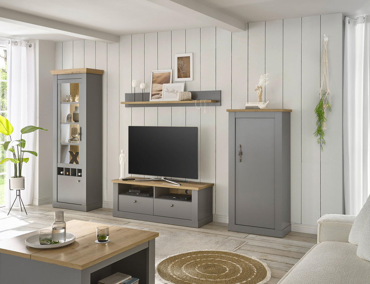 KOMMODE C14 Light Gray & Artisan Eiche 68x142x37 cm Landhaus - Grau, Holzwerkstoff (68/142/37cm) - Livojo