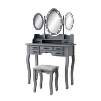 SCHMINKTISCH Diana Grau 90 cm mit Beleuchtung und Hocker - Grau, Holzwerkstoff (90/147/40cm) - Vicco