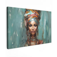 LEINWANDBILD Frau - Kunst - Schmuck - Porträt Deko Schlafzimmer 30x20 cm - Blaugrau, Textil (30/20cm) - MuchoWow