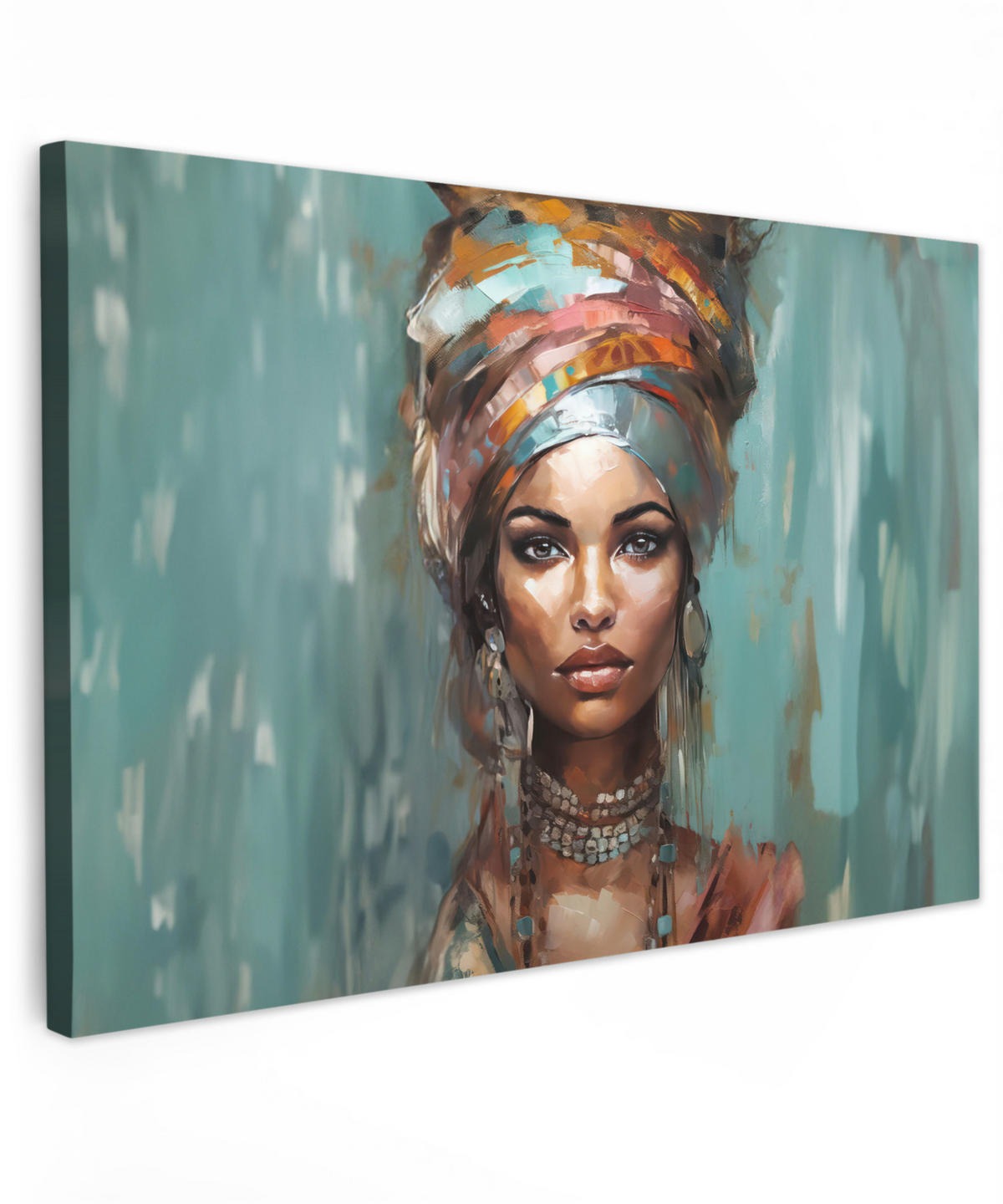 LEINWANDBILD Frau - Kunst - Schmuck - Porträt Deko Schlafzimmer 30x20 cm - Blaugrau, Textil (30/20cm) - MuchoWow