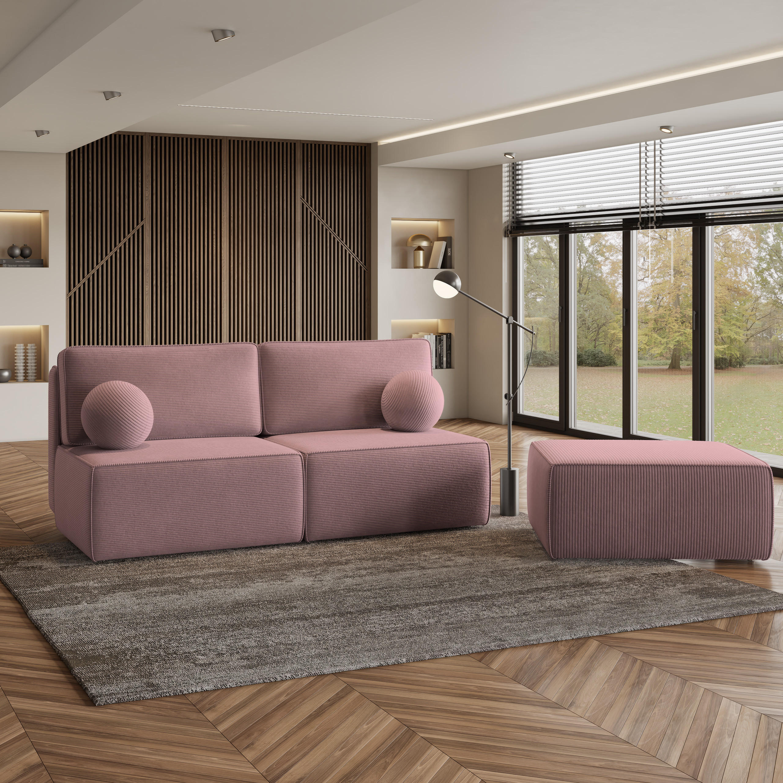 ECKSOFA VARNA P Lila Kordstoff mit Schlaffunktion - Lila, Holz (196/158cm) - MASSENO