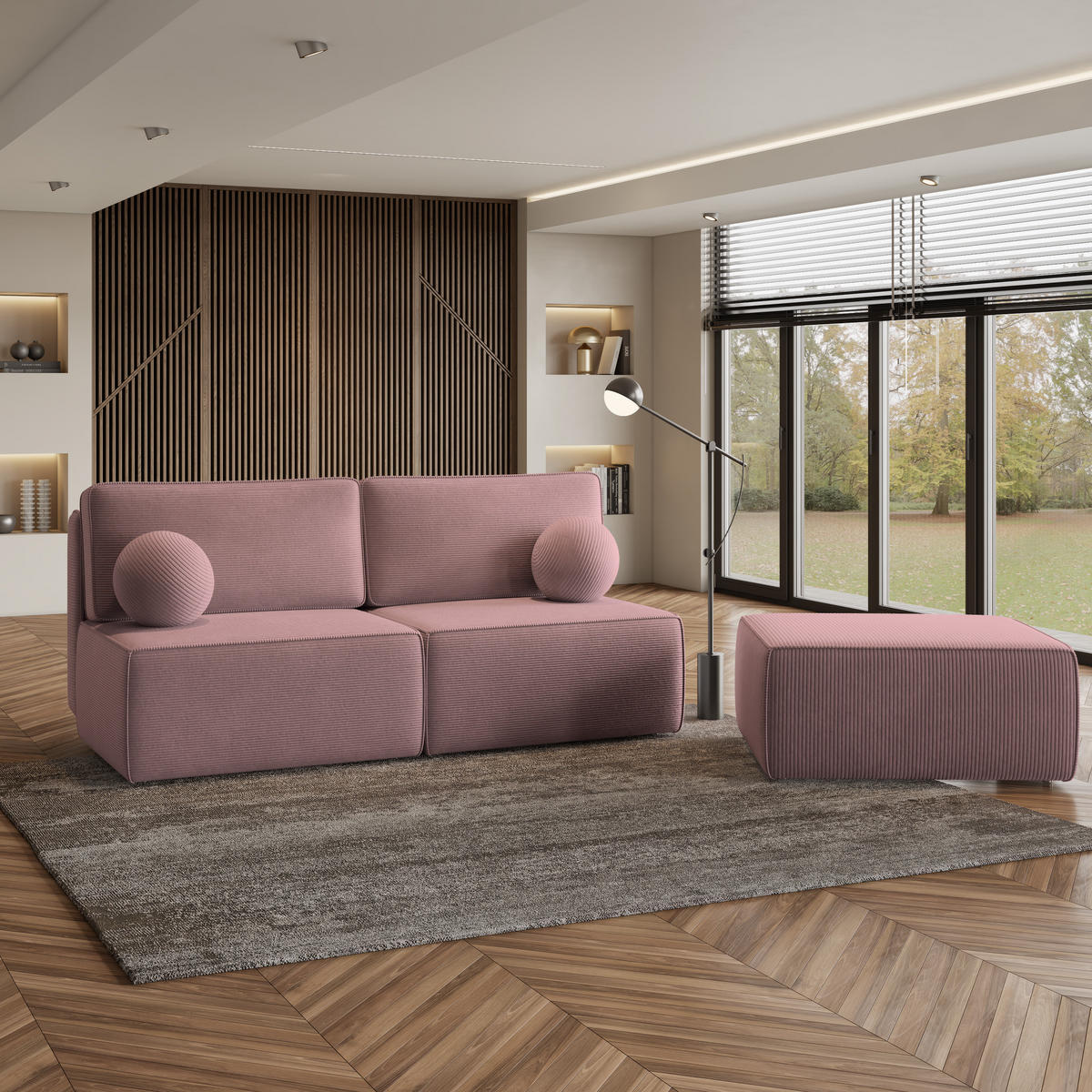 ECKSOFA VARNA P Lila Kordstoff mit Schlaffunktion - Lila, Holz (196/158cm) - MASSENO