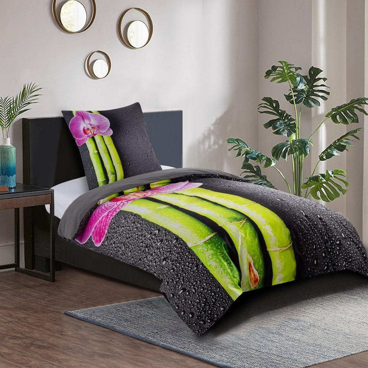 BETTWÄSCHE 4-teilig Asia - Dunkelgrau, Naturmaterialien (135/200cm) - Sanilo