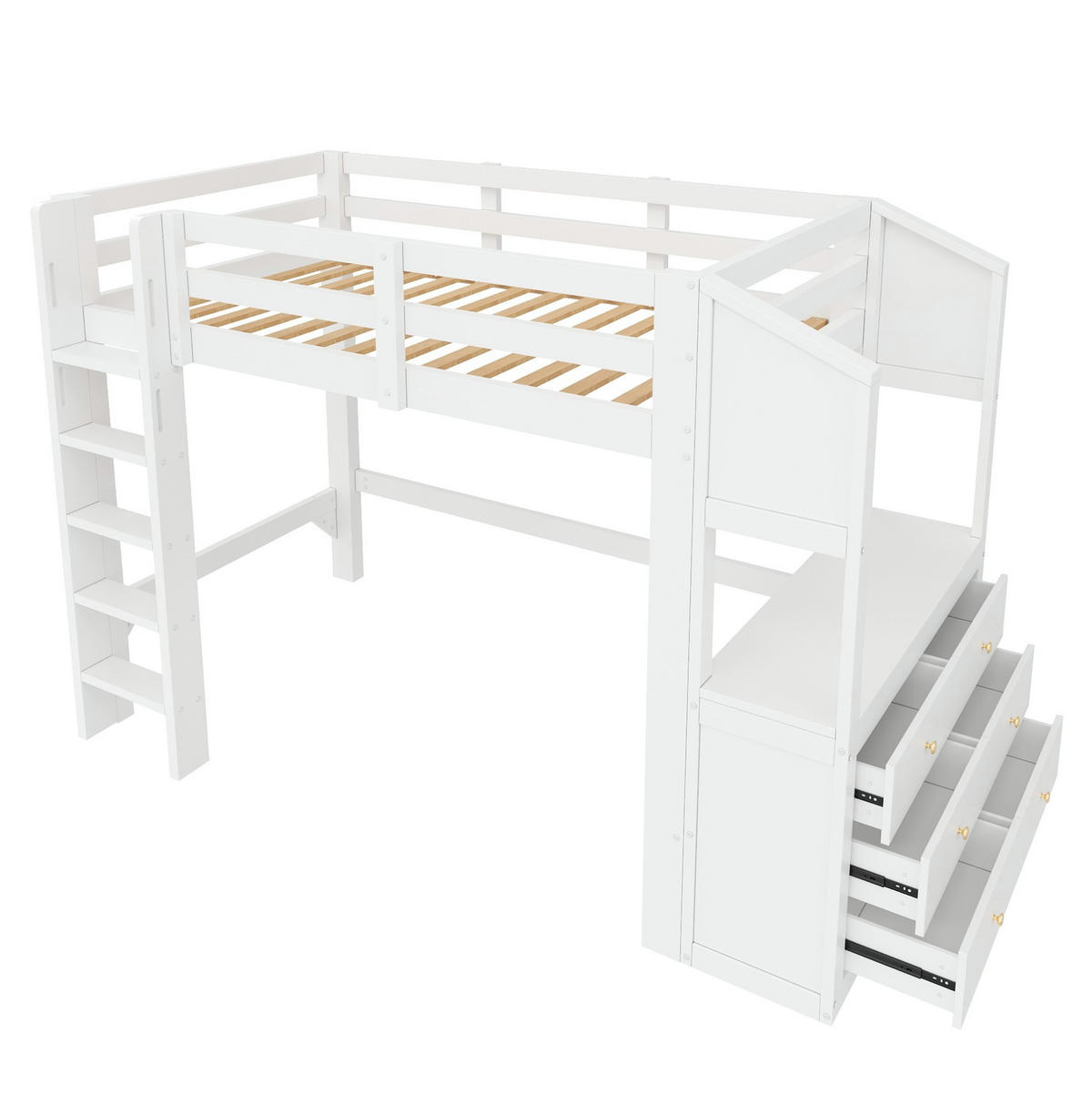 HOCHBETT 90x200 cm in Weiß mit 6 Schubladen, Regalen und LED-Beleuchtung - Weiß, Holz (90/200cm) - IVMEU