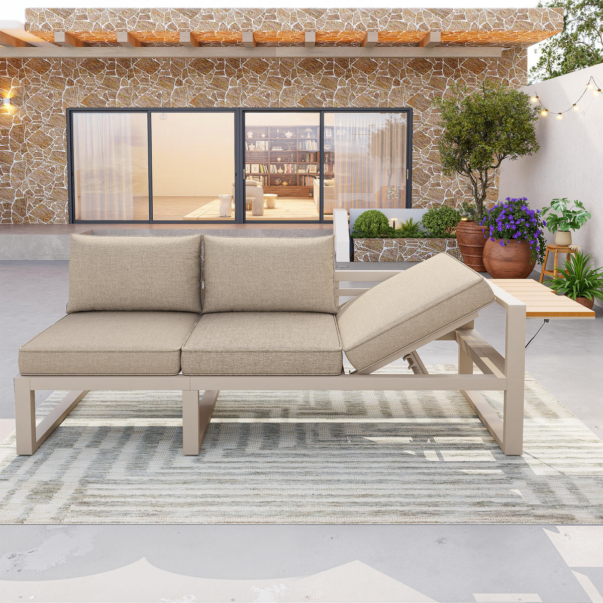 MODULARES OUTDOOR-SOFA-SET Grau/Beige - Beige, Metall - ComfortXL