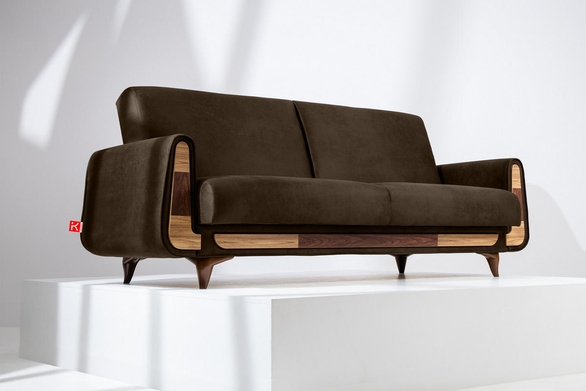 3-SITZER-SCHLAFSOFA GUSTAVO II mit Armlehnen, Braun - Braun, Holz/Holzwerkstoff (230/98/98cm) - KONSIMO®