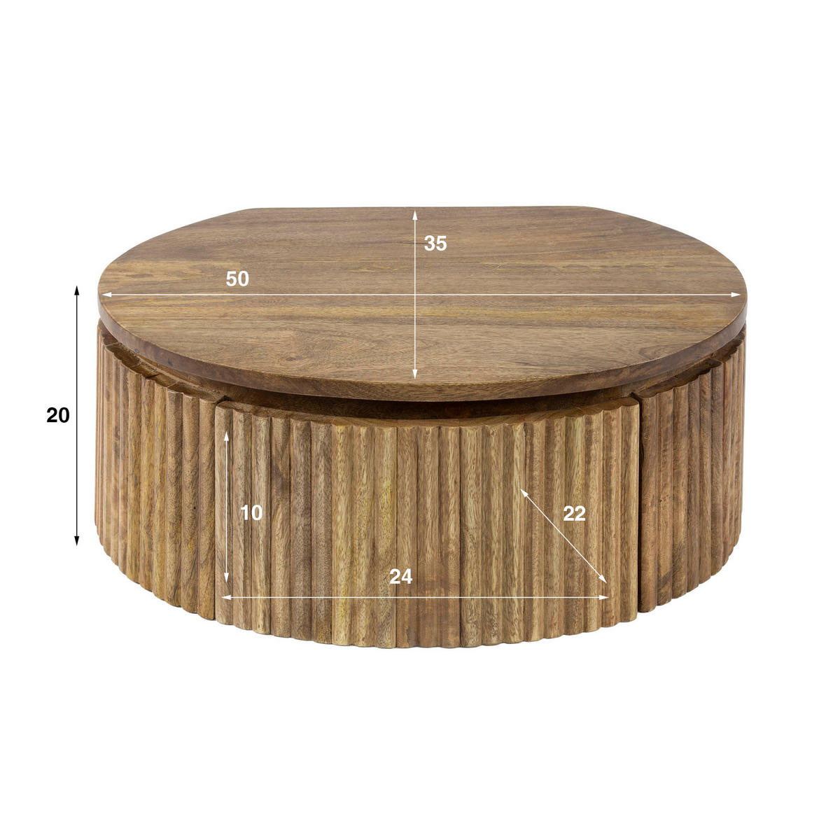 NACHTTISCH Wave Beige 35/50/20 cm - Beige, Holz (50/20/35cm) - Hoyz Collection