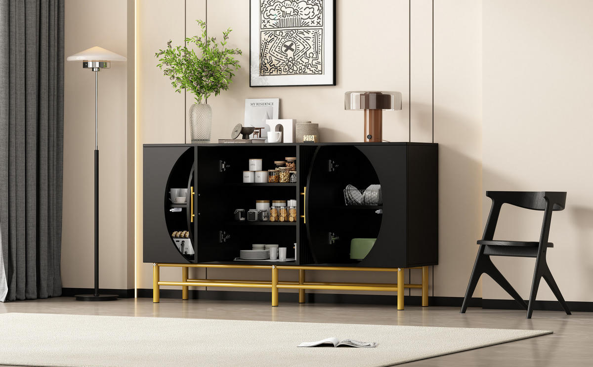 SIDEBOARD mit vertikalem Streifenmuster - Walnussfarben, Holzwerkstoff (145/81.5/40cm) - Urban Meuble