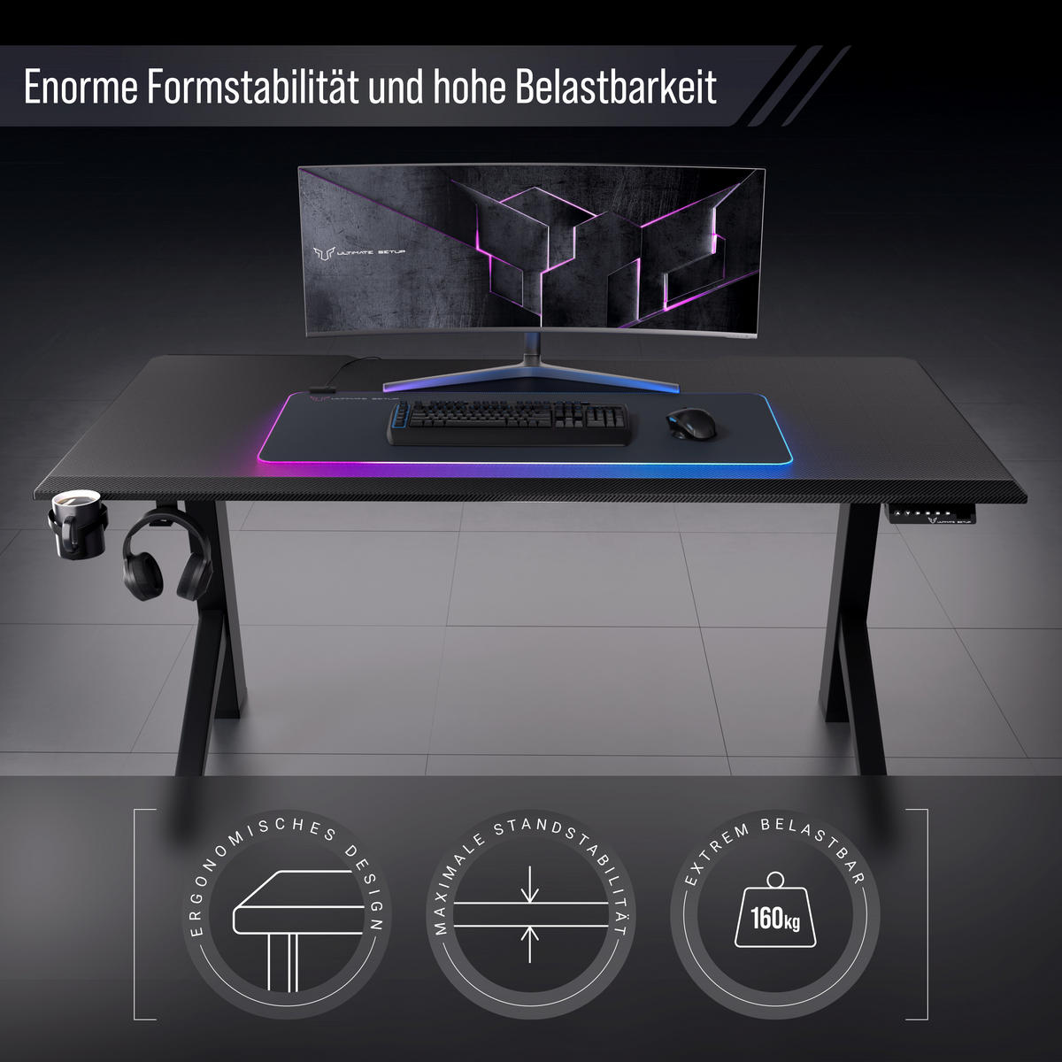 TISCHPLATTE 180x80, Schreibtischplatte 180x80 cm - Outline, Carbon-Optik - Anthrazit, Holzwerkstoff (180/80/2.5cm) - Ultimate Setup