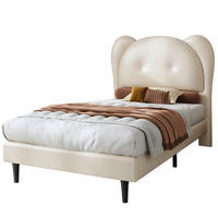 POLSTERBETT 90/200 cm Beige mit niedlichem Kopfteil in Tierform aus PU - Beige, Kunststoff (90/200cm) - OKWISH