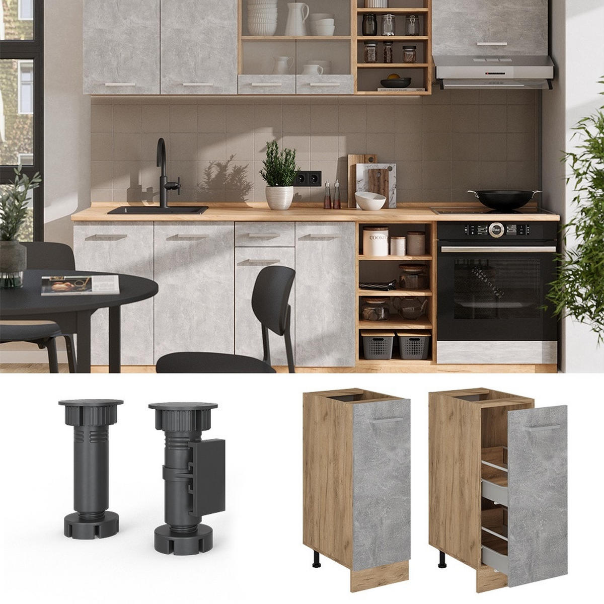 APOTHEKERSCHRANK R-Line Beton 30 cm AP Marmor - Honigeiche/Grau, Holzwerkstoff (30/81.6/60cm) - Vicco