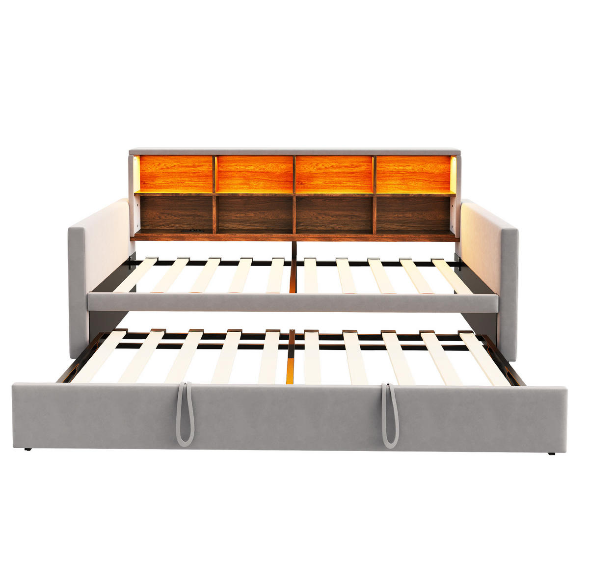 SAMT-POLSTERBETT 90/190 cm mit LED-Beleuchtung und Stauraum in Hellgrau - Hellgrau, Textil (90/190cm) - BEAOK