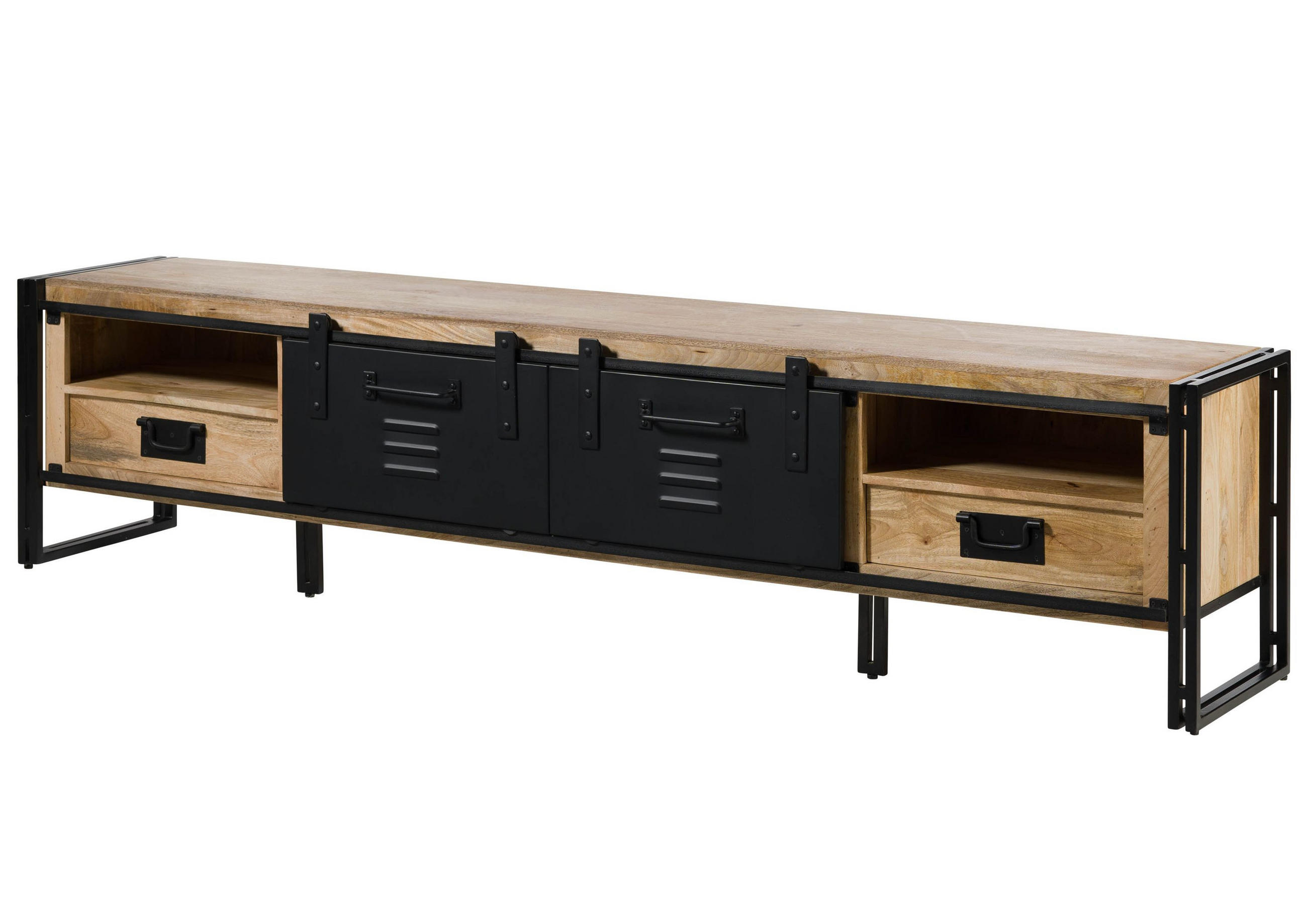 TV-BOARD Mango 240x45x55 natur klar lackiert / Metall schwarz BLACKBURN #555 - Naturfarben, Holz (45/55/240cm) - Massivmoebel24
