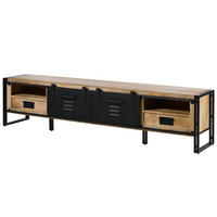 TV-BOARD Mango 240x45x55 natur klar lackiert / Metall schwarz BLACKBURN #555 - Naturfarben, Holz (45/55/240cm) - Massivmoebel24