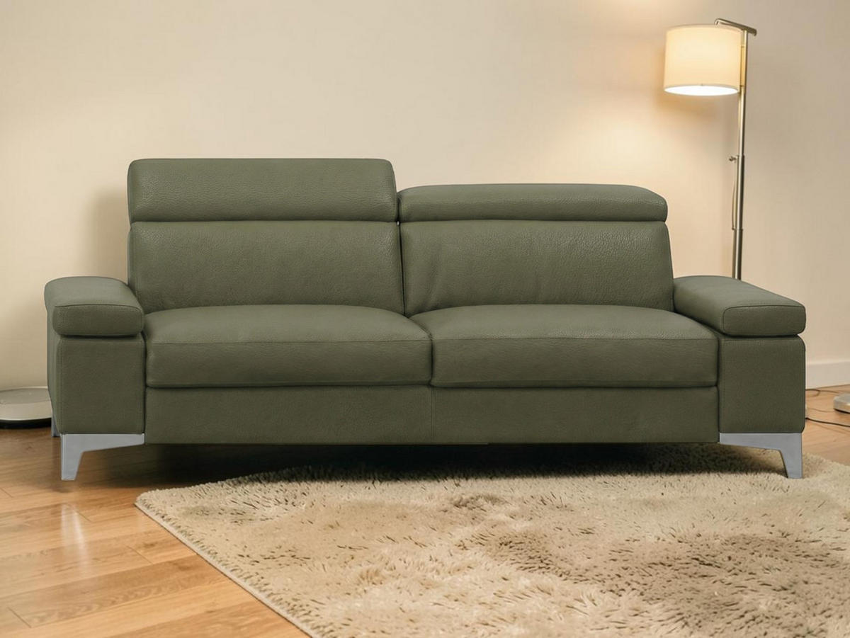 3-SITZER Sofa Talisman Echtleder Olivgrün - Olivgrün, Leder/Metall (216/80/100cm)