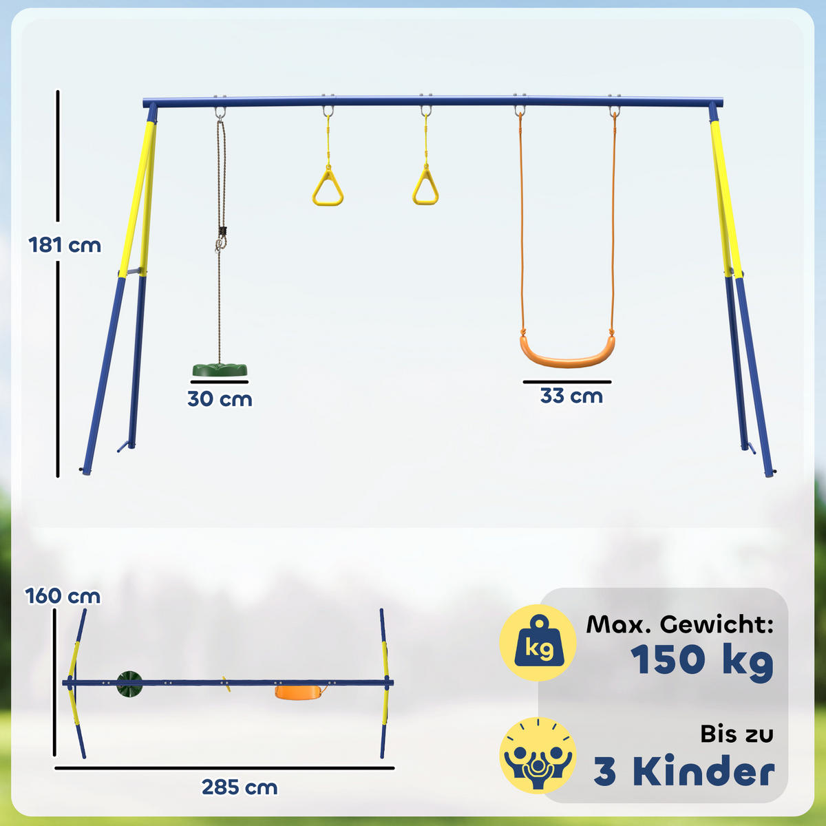 SCHAUKELGESTELL Stahl Mehrfarbig - Blau, Metall (160/285cm) - AIYAPLAY