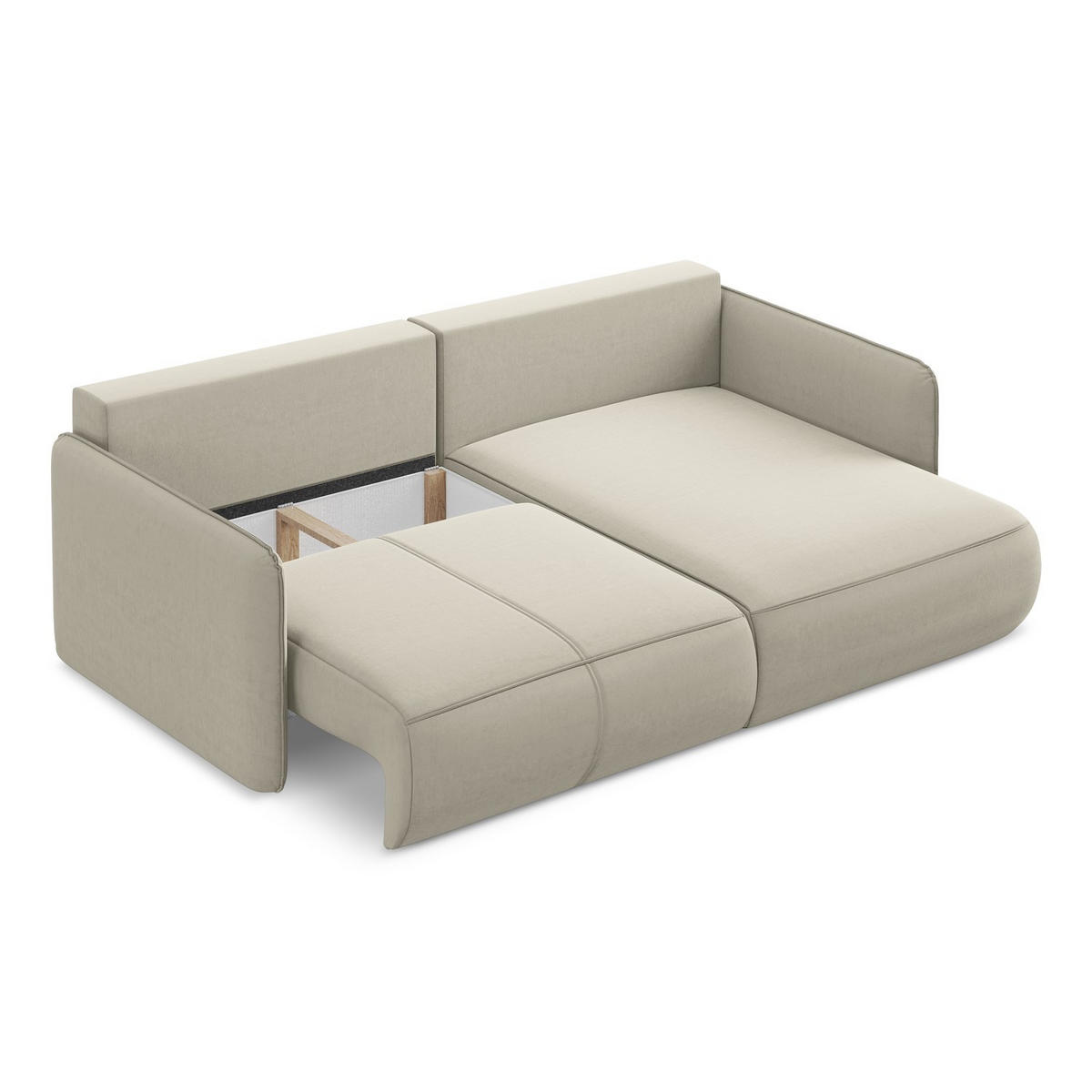ECKSOFA mit Schlaffunktion Samt Stoff Creme - Perlmutt/Creme, Kunststoff/Textil (207/148cm) - LaMiaSofa