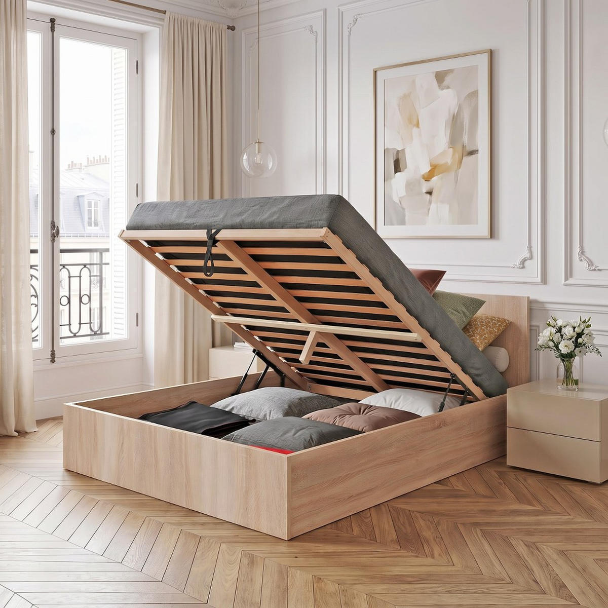 BETTKASTEN MADRID / Bett 140x200 - Eiche Gebleicht Dekor - Eichefarben, Holzwerkstoff (140/200cm) - Weber Industries