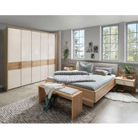 SCHLAFZIMMER Lenvara in Champagner 4 teilig mit Drehtürenschrank ohne Spiegel, Passepartout, zwei Nachttische und Komfortbett - Braun, Holzwerkstoff (80/200/120cm)