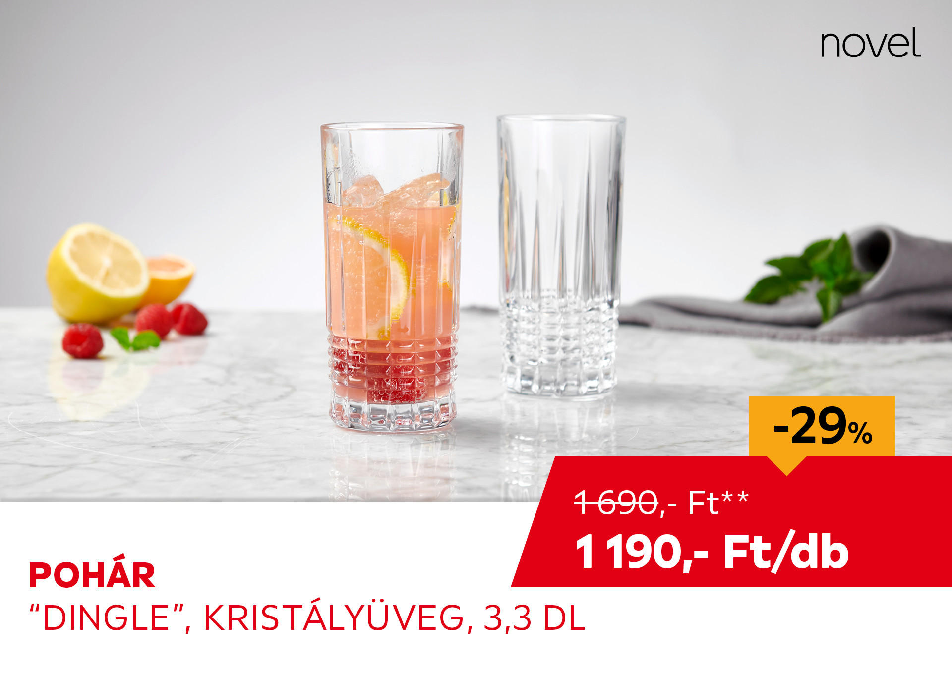 Pohár "Dingle", kristályüveg, 3,3 dl Kiemelt termék 1690 Ft.- helyett 1190 Ft.-