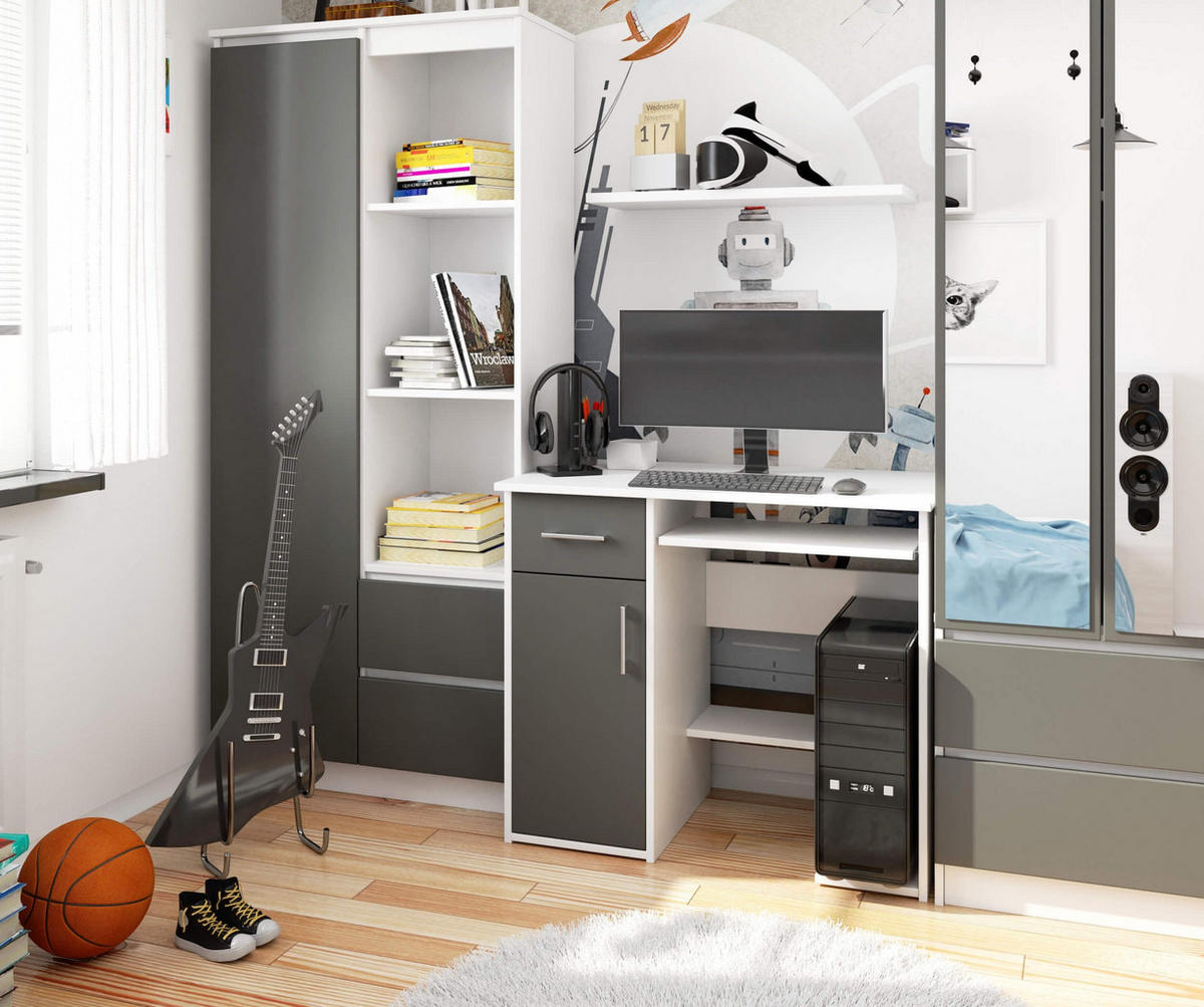 SCHREIBTISCH Weiß, Graphit Grau 74/90/50 - Weiß/Grau, Holzwerkstoff (50/90/74cm) - RAUMHIRSCH FURNITURE