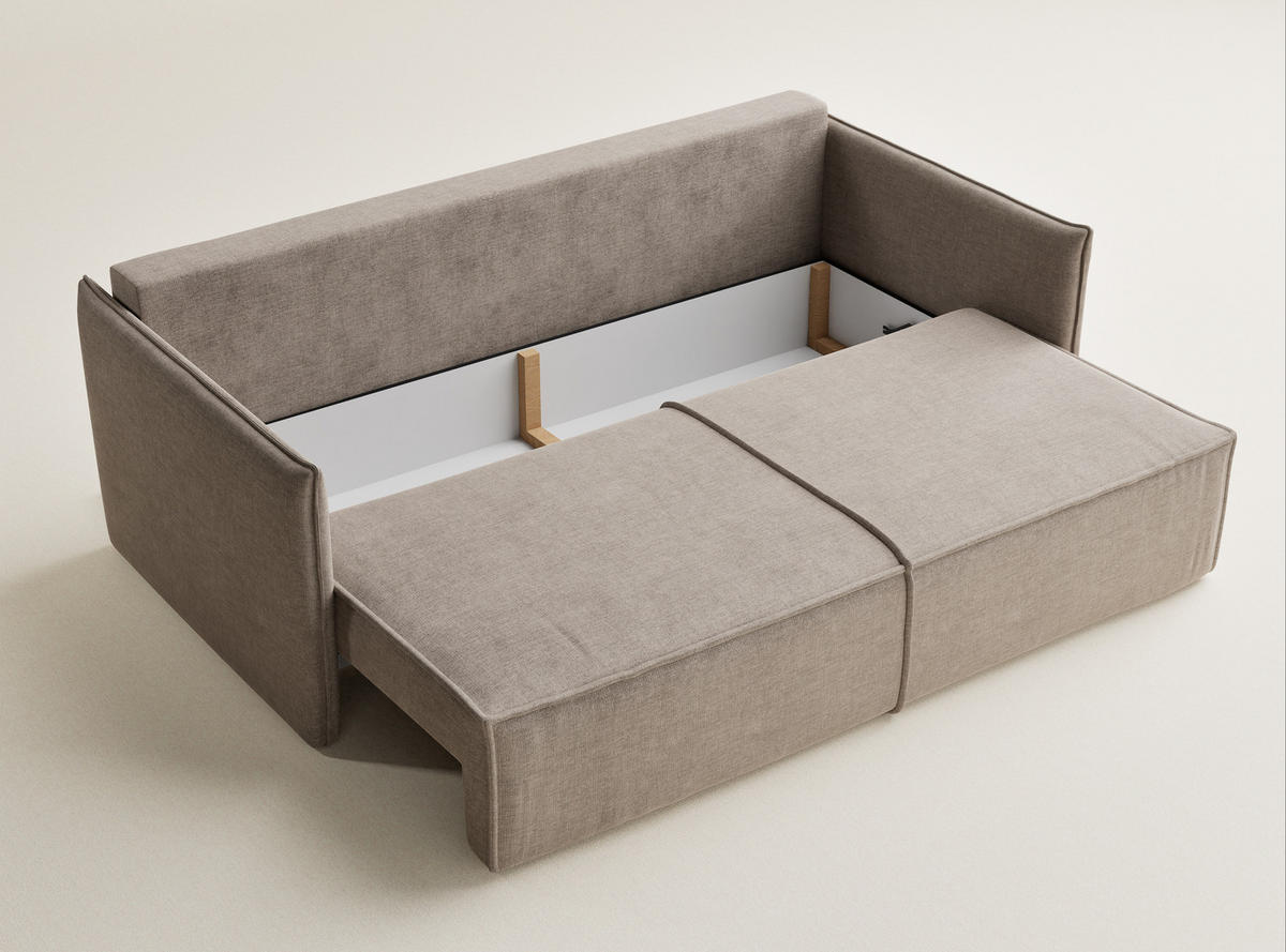 SOFA MIT SCHLAFFUNKTION Obra Grau braun Chenille-Stoff - Graubraun/Schwarz, Holz/Holzwerkstoff (220/70/107cm) - Maison de Reve