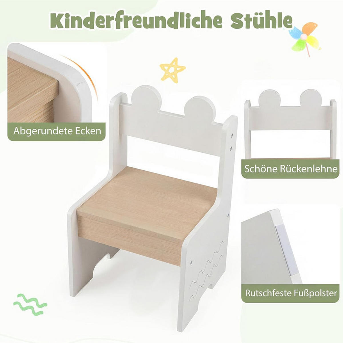 KINDERTISCH mit Stuhl weiß(3-tlg) - Weiß, Holzwerkstoff (70/49.5/48cm) - COSTWAY