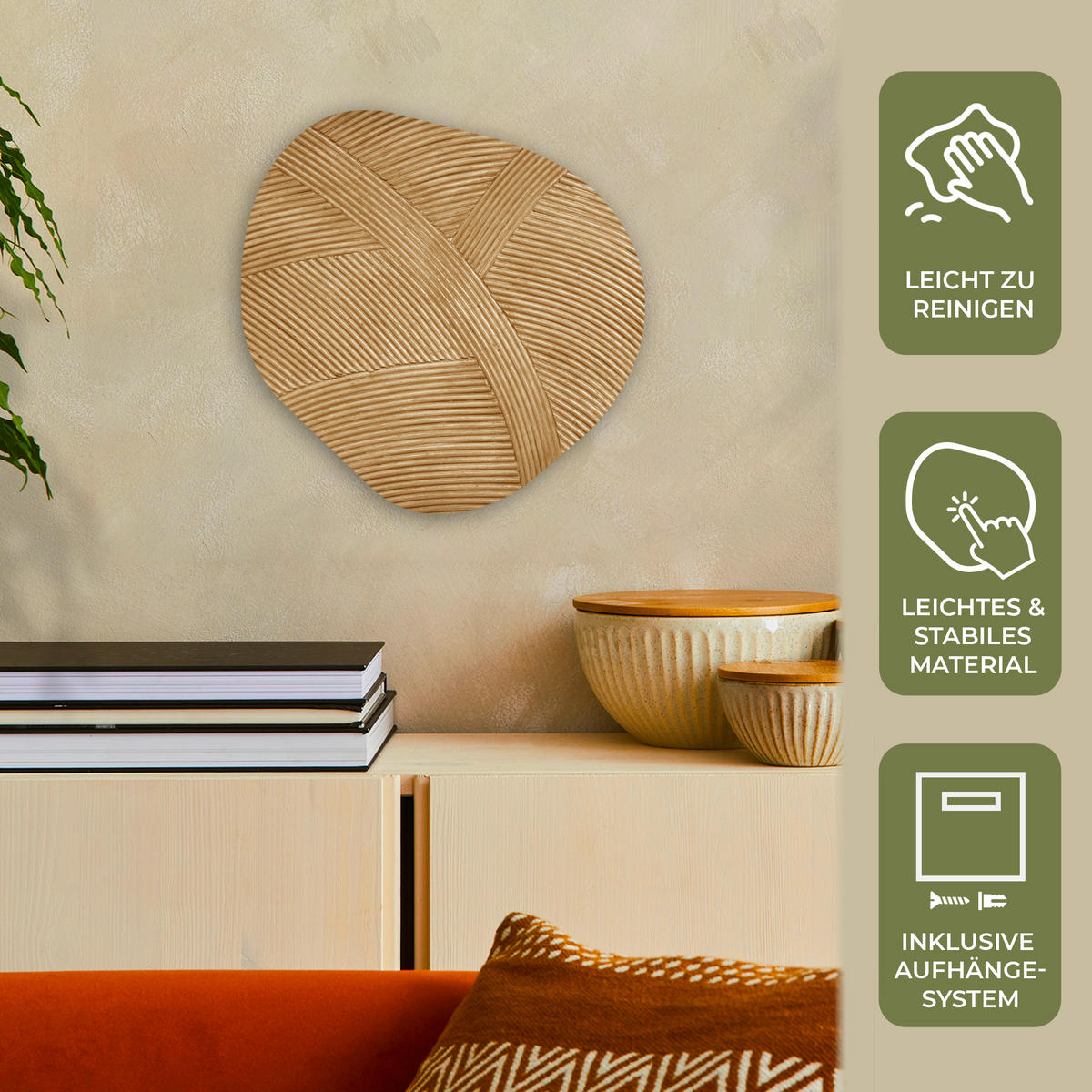 WANDBILD Struktur - Natur - Kunst - Rattan 40x40 cm - Naturfarben, Kunststoff (40/40cm) - MuchoWow