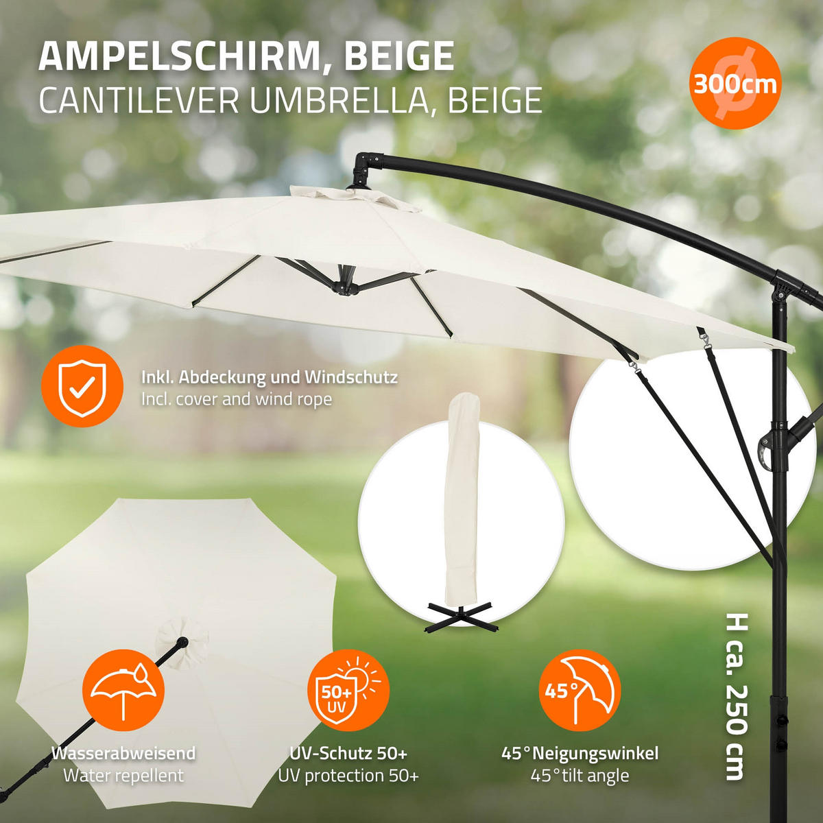AMPELSCHIRM Ø 300 cm in Beige aus Aluminium - Beige, Metall (300/300cm) - ML-DESIGN