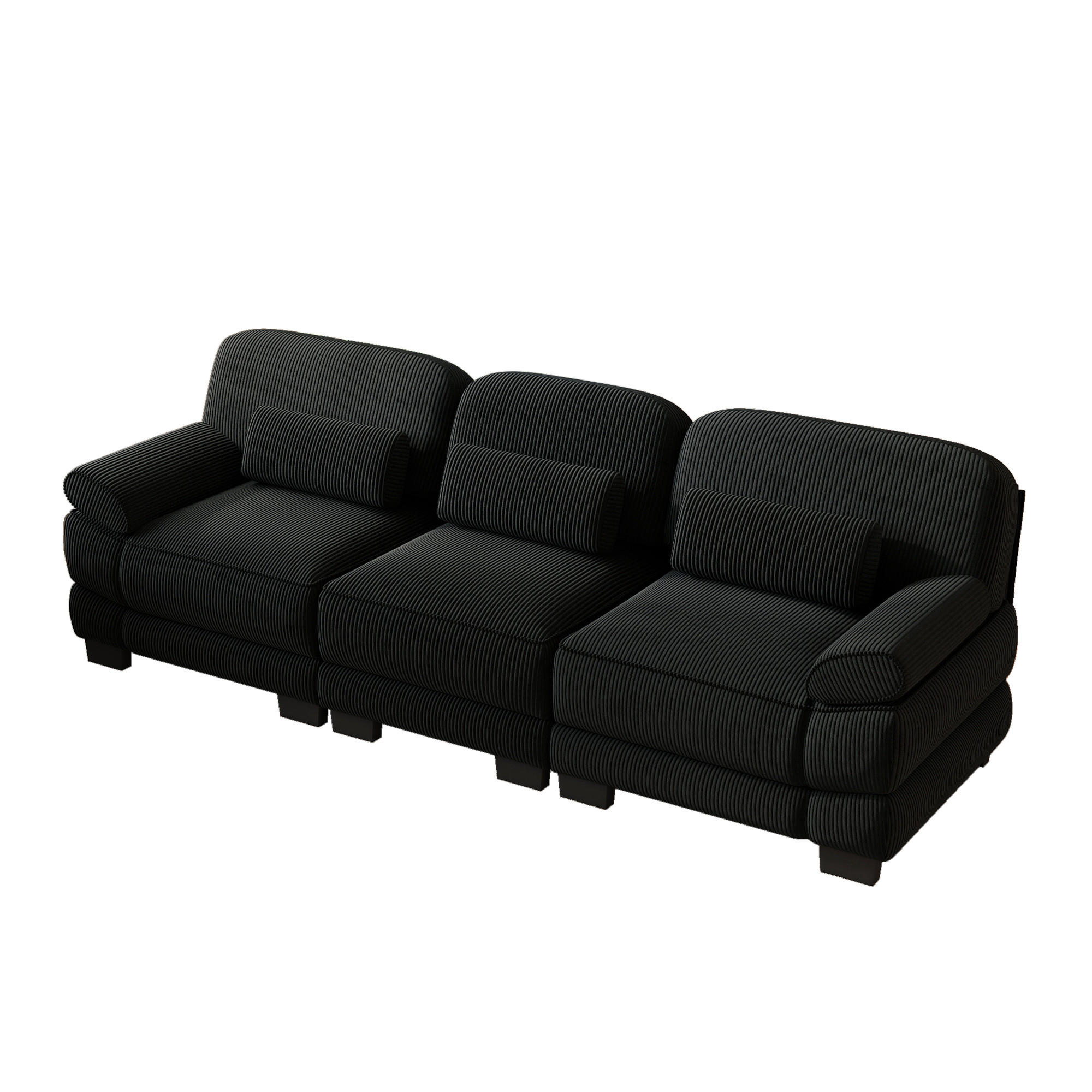 3-SITZER-SOFA mit Lendenkissen, Cordbezug, DE-42659, Schwarz - Schwarz, Holz (265/94/88.5cm) - ComfortXL