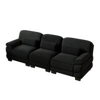 3-SITZER-SOFA mit Lendenkissen, Cordbezug, DE-42659, Schwarz - Schwarz, Holz (265/94/88.5cm) - ComfortXL