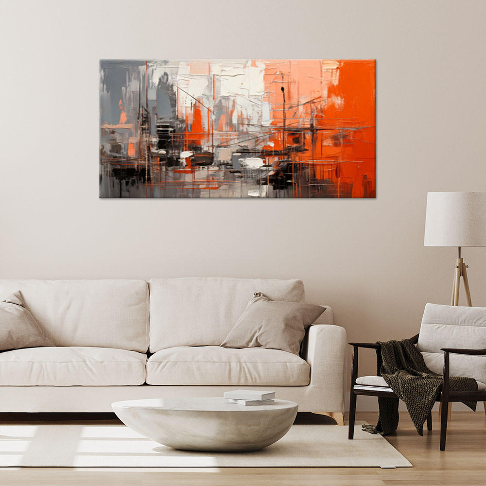 LEINWANDBILD Abstraktion Grau Urban 120x60cm - Orange, Textil (120/60cm) - Feeby