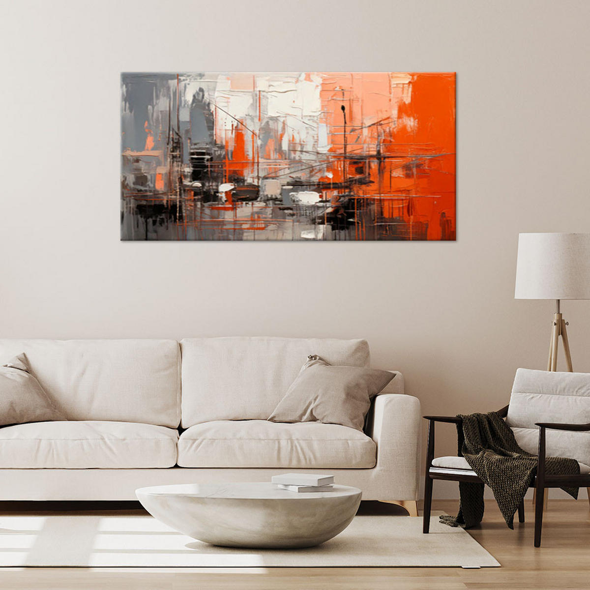 LEINWANDBILD Abstraktion Grau Urban 120x60cm - Orange, Textil (120/60cm) - Feeby