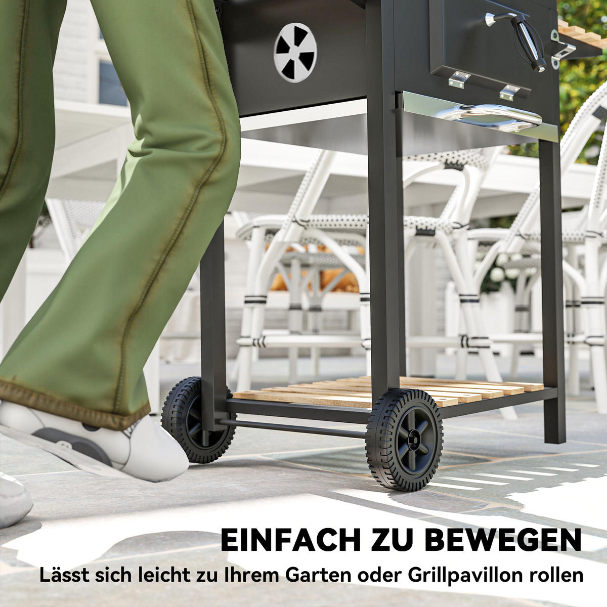 HOLZKOHLEGRILL DE-10325 höhenverstellbare Kohlenpfanne Schwarz - Schwarz, Metall (58/107/112cm) - ComfortXL