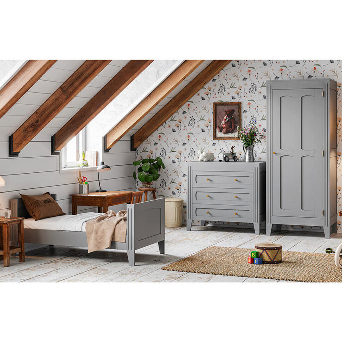 OMARA 1 vrata Siva - siva, leseni material (80/197/55cm) - Petits-meubles