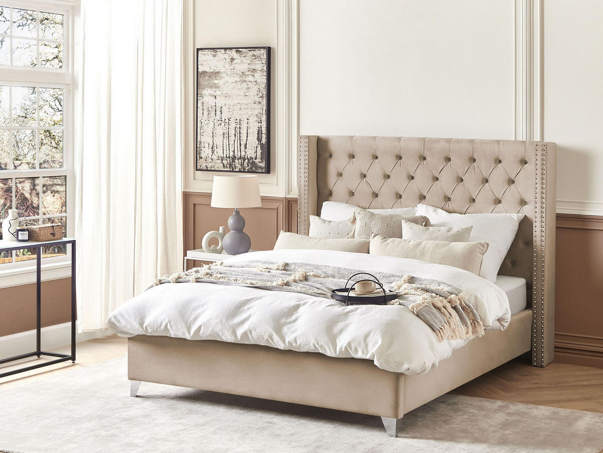 POLSTERBETT 160/200cm Beige Lubbon - Beige, Textil (160/200cm) - Beliani