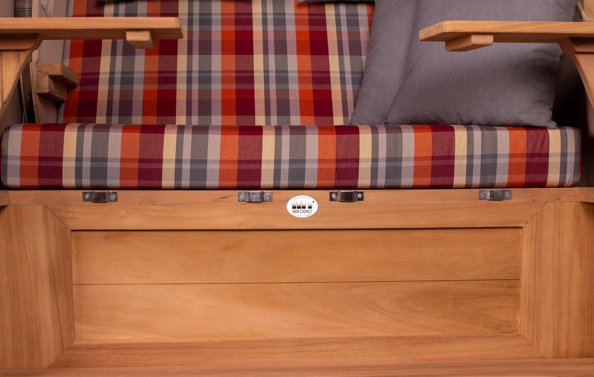 STRANDKORB Baltikum Teak 2,5 Sitzer - Rot/Braun, Holz/Metall (142/170/95cm) - Mr. Deko