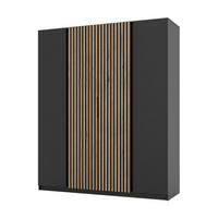 KLEIDERSCHRANK Nehir Korpus Schwarz, Front Schwarz/Eiche Evoke 200 cm - 4T Modern mit 2 Lamellentüren mittig - Schwarz, Holzwerkstoff/Kunststoff (200/239/61.9cm) - AX Living