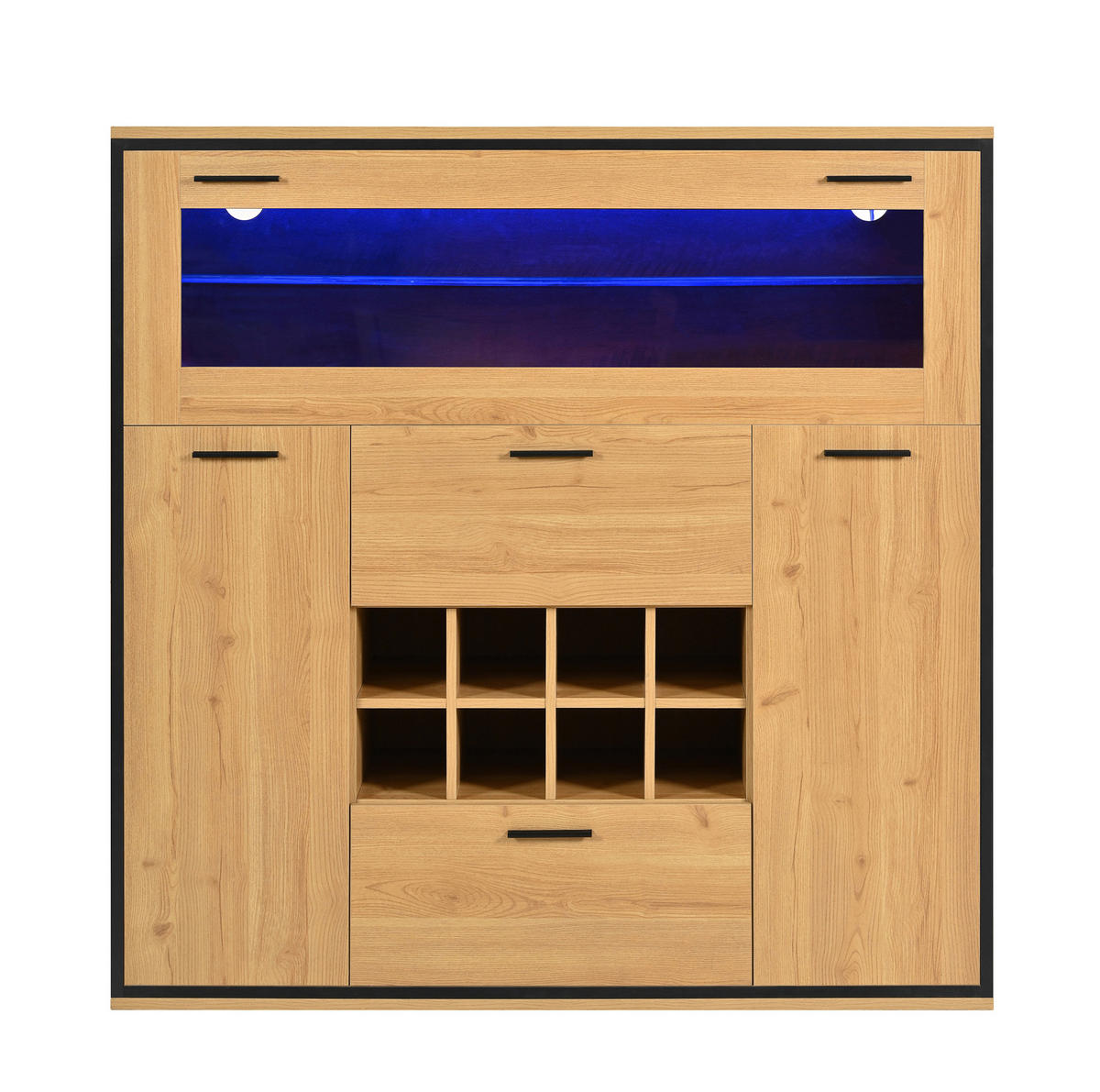 SIDEBOARD mit Weinregal 110 x 38 x 111 cm Holzoptik Schwarz - Braun, Holzwerkstoff (110/111/38cm) - Meubliv