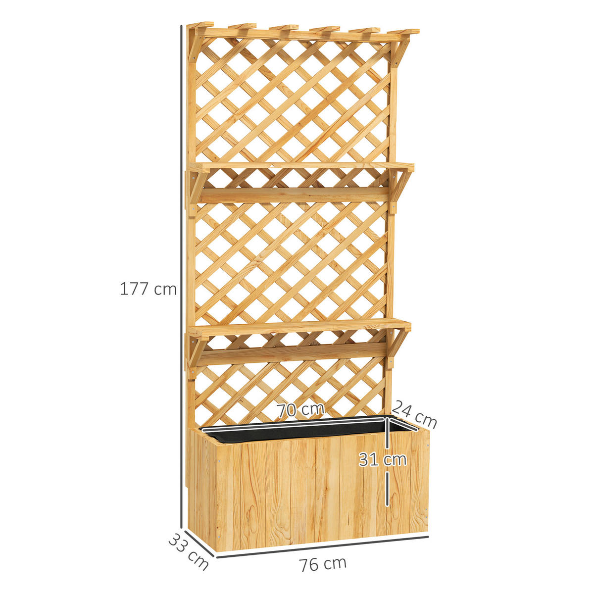 HOCHBEET 76x33x177 cm Holz Spalier Rankgitter - Naturfarben, Holz (76/177/33cm) - LEBENLANG