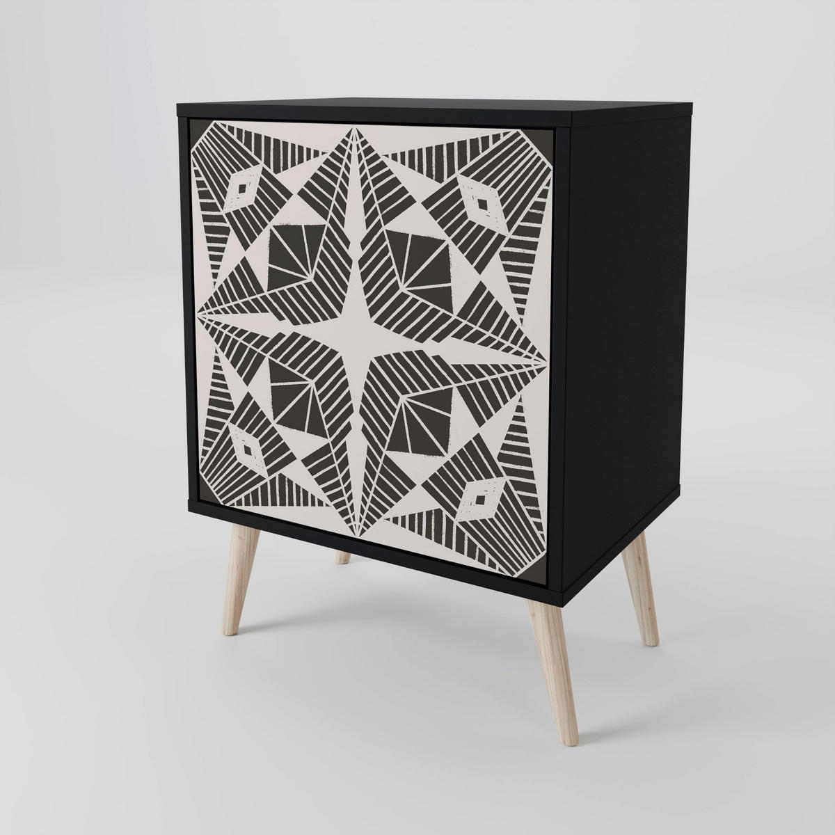 SIDEBOARD MONOCHROME NEXUS, Schwarz, 57,5x42x67,5 cm, Schwarze Metall-Rahmenfüße - Multicolor/Schwarz, Holzwerkstoff/Metall (57.5/67.5/42cm) - SpaceRebels