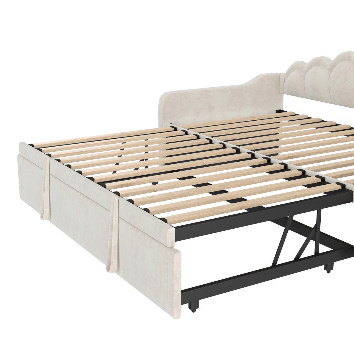 SCHLAFSOFA 90/200 cm & 90/200 cm in Beige Samt mit Ausziehbett und LED - Beige, Holzwerkstoff/Textil (90/200cm) - WISHDOR
