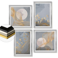 WANDBILDER 4er Set - 50x50 cm & 40x60 cm Silberner Rahmen - Vögel im Flug, Himmel, Mond - Silberfarben, Kunststoff (50/50cm) - ArtPrintCave