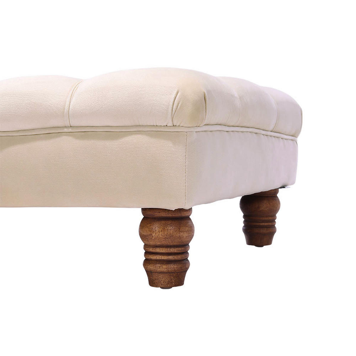 POLSTERHOCKER 90/60/30 cm Knopfheftung Holzbeine Flanell Beige - Beige/Walnussfarben, Holz/Textil (90/30/60cm) - Livingandhome
