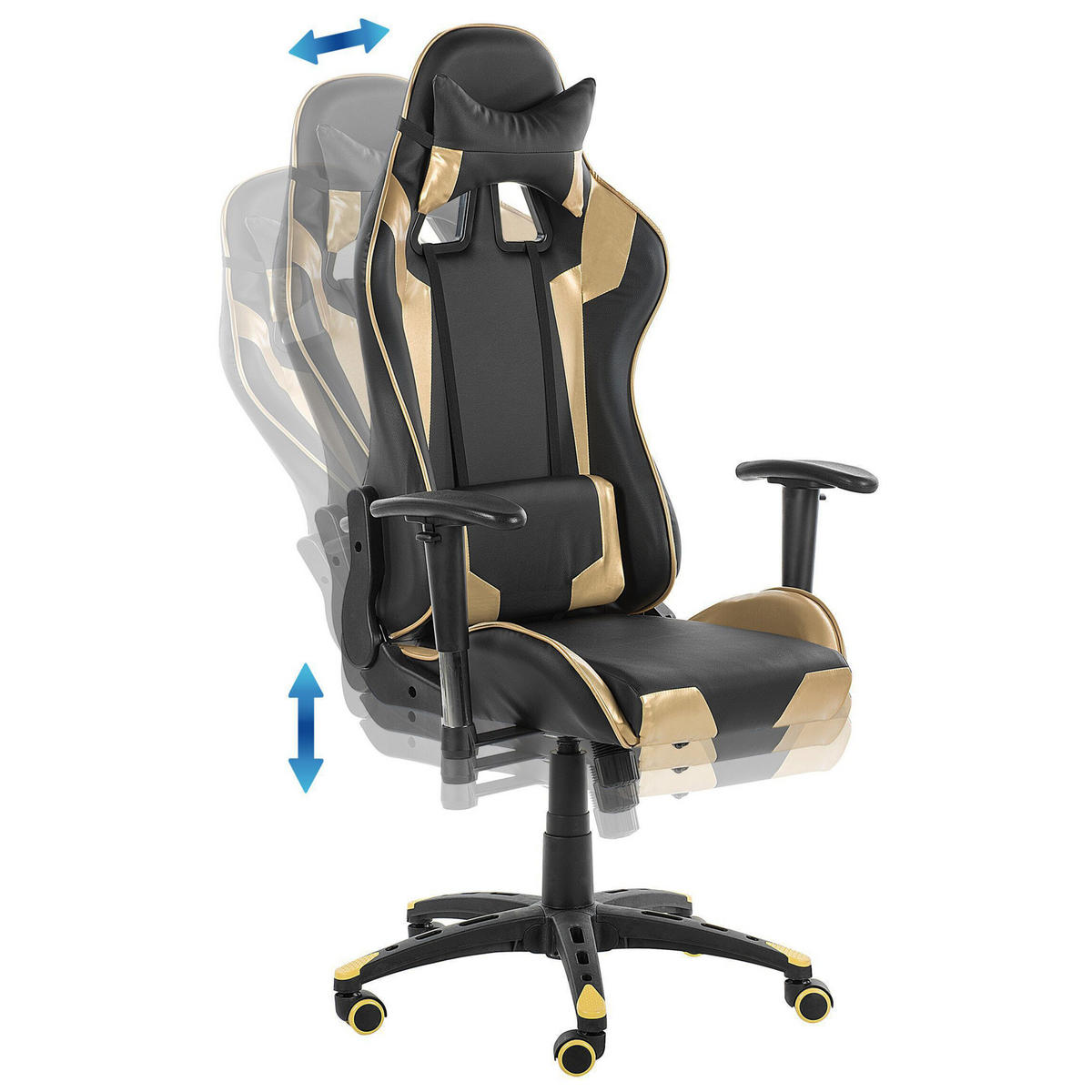 BÜROSTUHL Kunstleder Schwarz/Gold Knight - Schwarz, Kunststoff/Textil (71/129/71cm) - Beliani